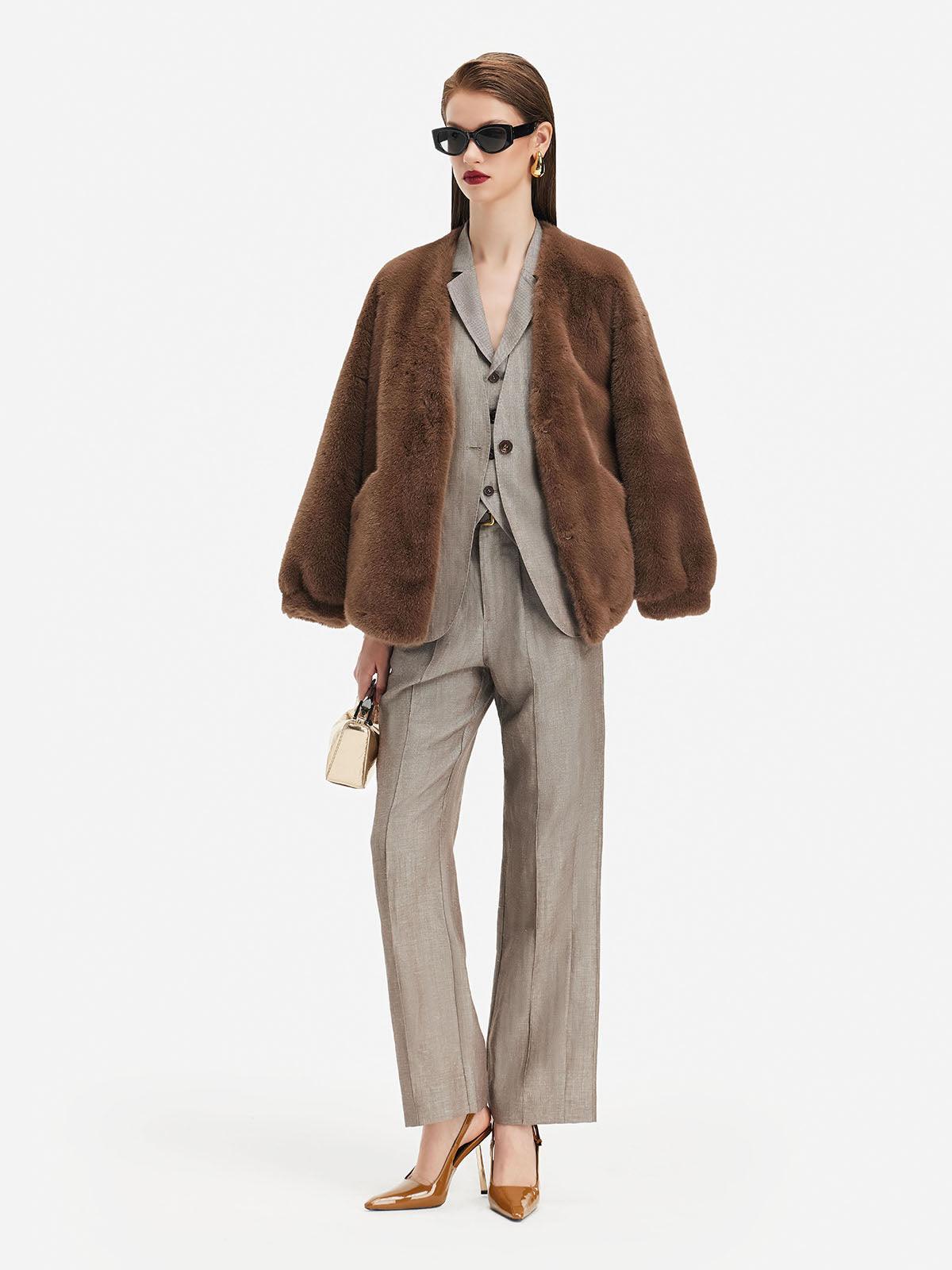 Kahverengi Oversize Peluş Ceket - Phentora