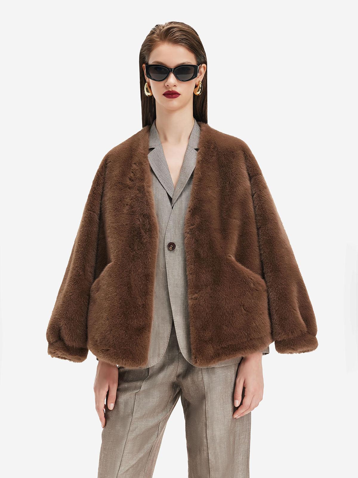 Kahverengi Oversize Peluş Ceket - Phentora
