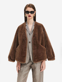 Kahverengi Oversize Peluş Ceket - Phentora
