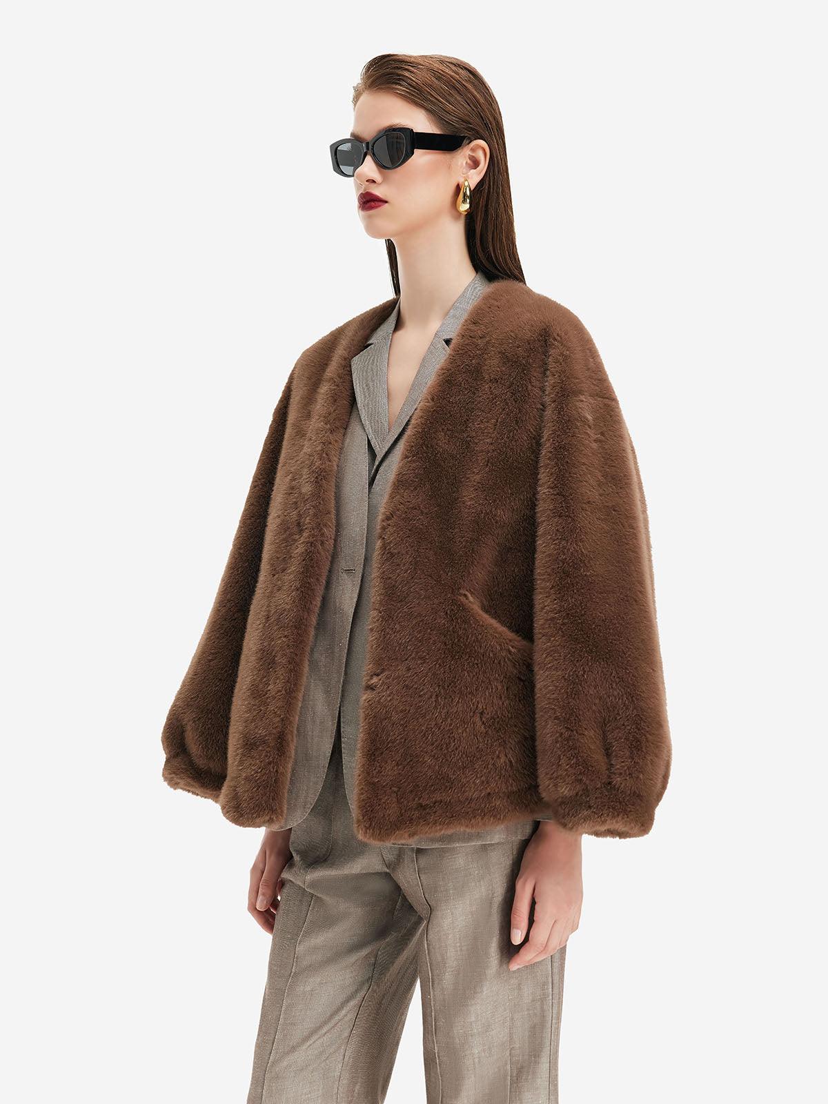 Kahverengi Oversize Peluş Ceket - Phentora