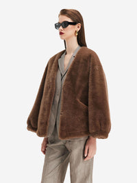 Kahverengi Oversize Peluş Ceket - Phentora