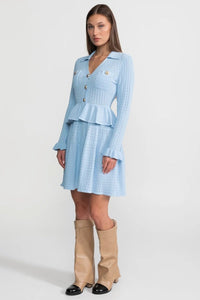 Peplum Bel Detaylı ve Altın Düğmeli Örgü Mini Elbise - Phentora