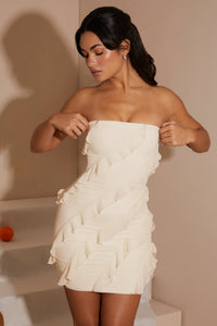 Bandeau Fırfırlı Detaylı Mini Elbise in Beyaz - Phentora