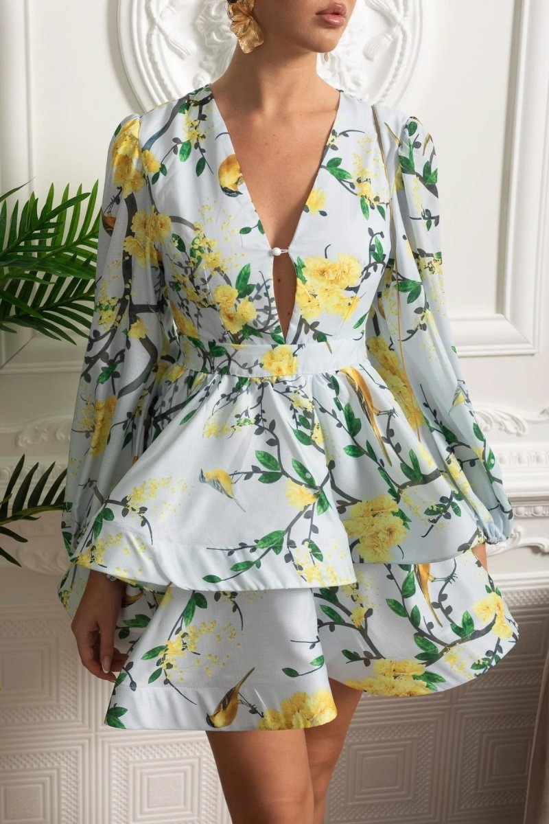Romantic Mini Elbise ve Peplum Detaylı - Gök Mavisi - Phentora