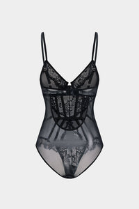 Tül ve Dantelli Büstiyer Korse Bodysuit - Phentora