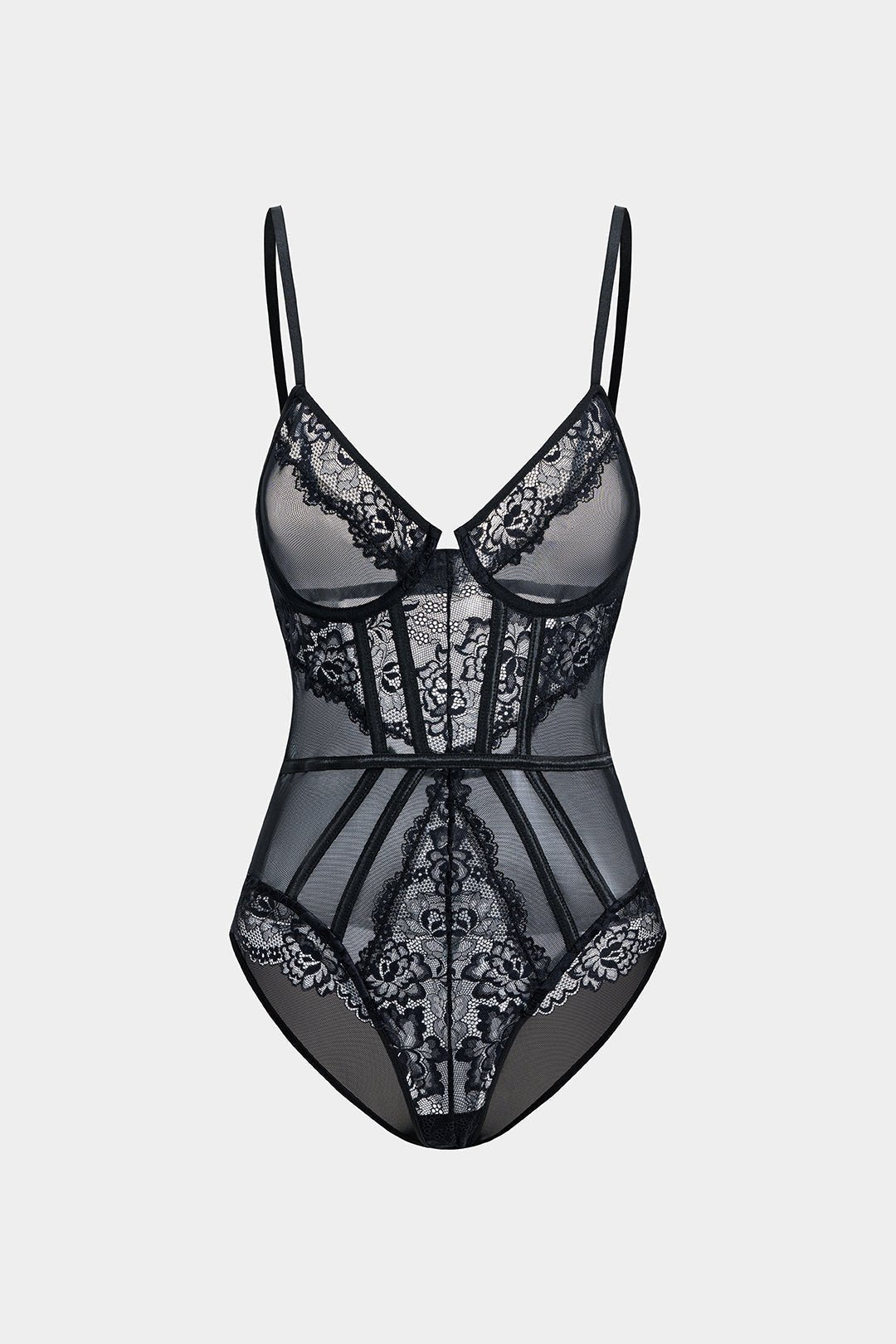 Tül ve Dantelli Büstiyer Korse Bodysuit - Phentora