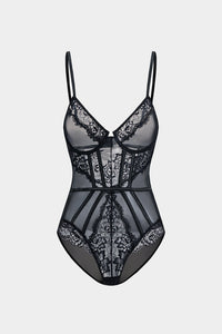 Tül ve Dantelli Büstiyer Korse Bodysuit - Phentora