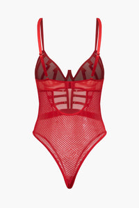 File Şeffaf Sırt Dekolteli Büstiyer İç Giyim Bodysuit - Phentora
