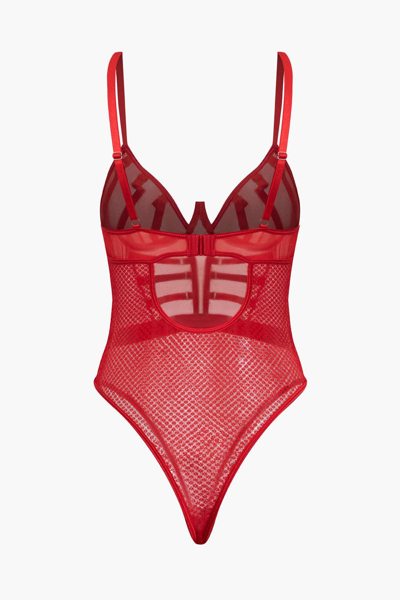 File Şeffaf Sırt Dekolteli Büstiyer İç Giyim Bodysuit - Phentora