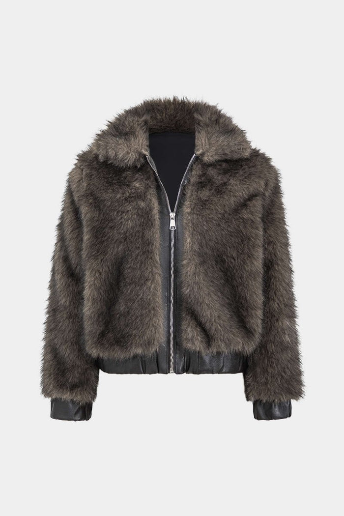 Siyah Edge Suni Kürk Bomber Ceket - Phentora