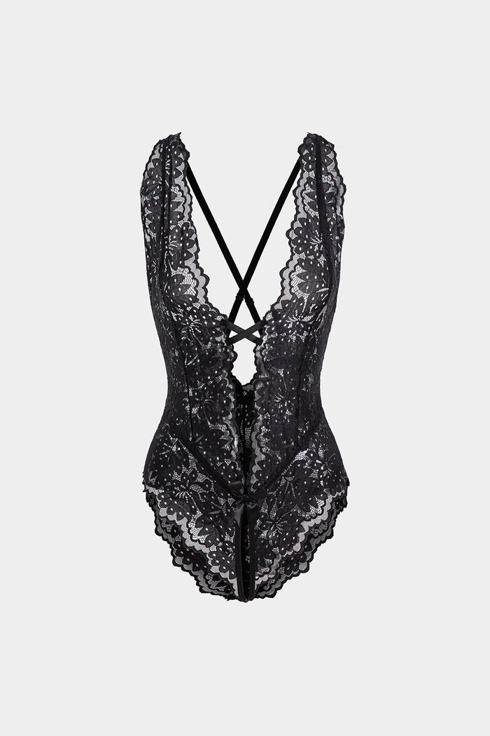 Dantel Kesik Detaylı Bağlama Önü ve Sırt Açık Bodysuit - Phentora