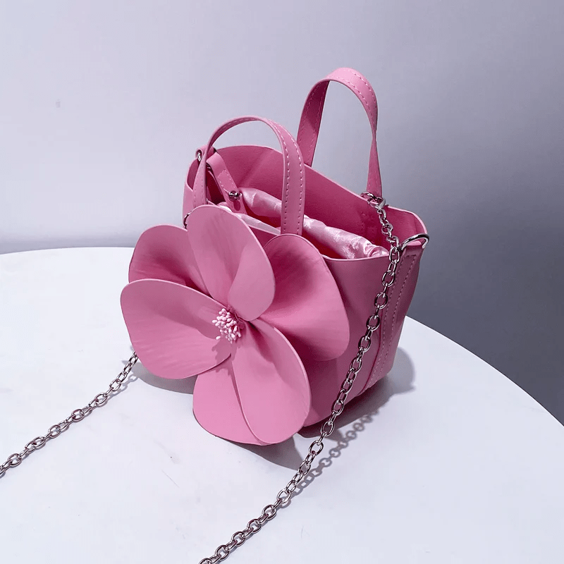 Şık 3D Petal Çiçek Düz Renk Yaka Çanta - Phentora