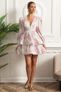Romantic Mini Elbise ve Peplum Detaylı - Beyaz/Pembe - Phentora