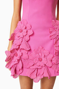 Adalgisa Çiçek Desenli Appliqué Mini Elbise - Pembe - Phentora