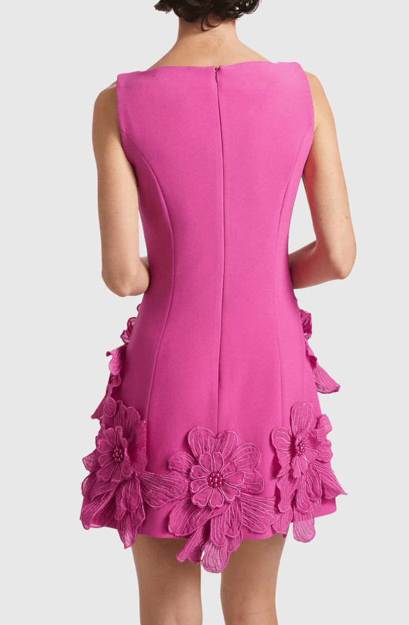 Adalgisa Çiçek Desenli Appliqué Mini Elbise - Pembe - Phentora