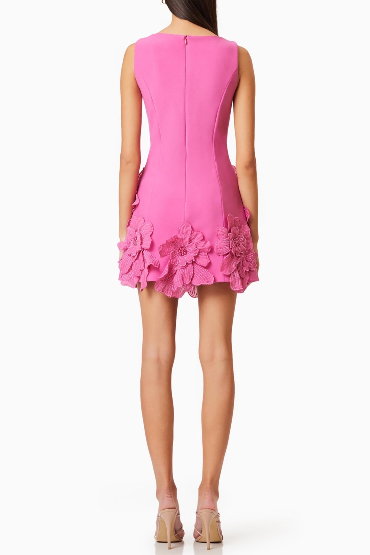 Adalgisa Çiçek Desenli Appliqué Mini Elbise - Pembe - Phentora