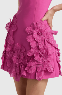 Adalgisa Çiçek Desenli Appliqué Mini Elbise - Pembe - Phentora