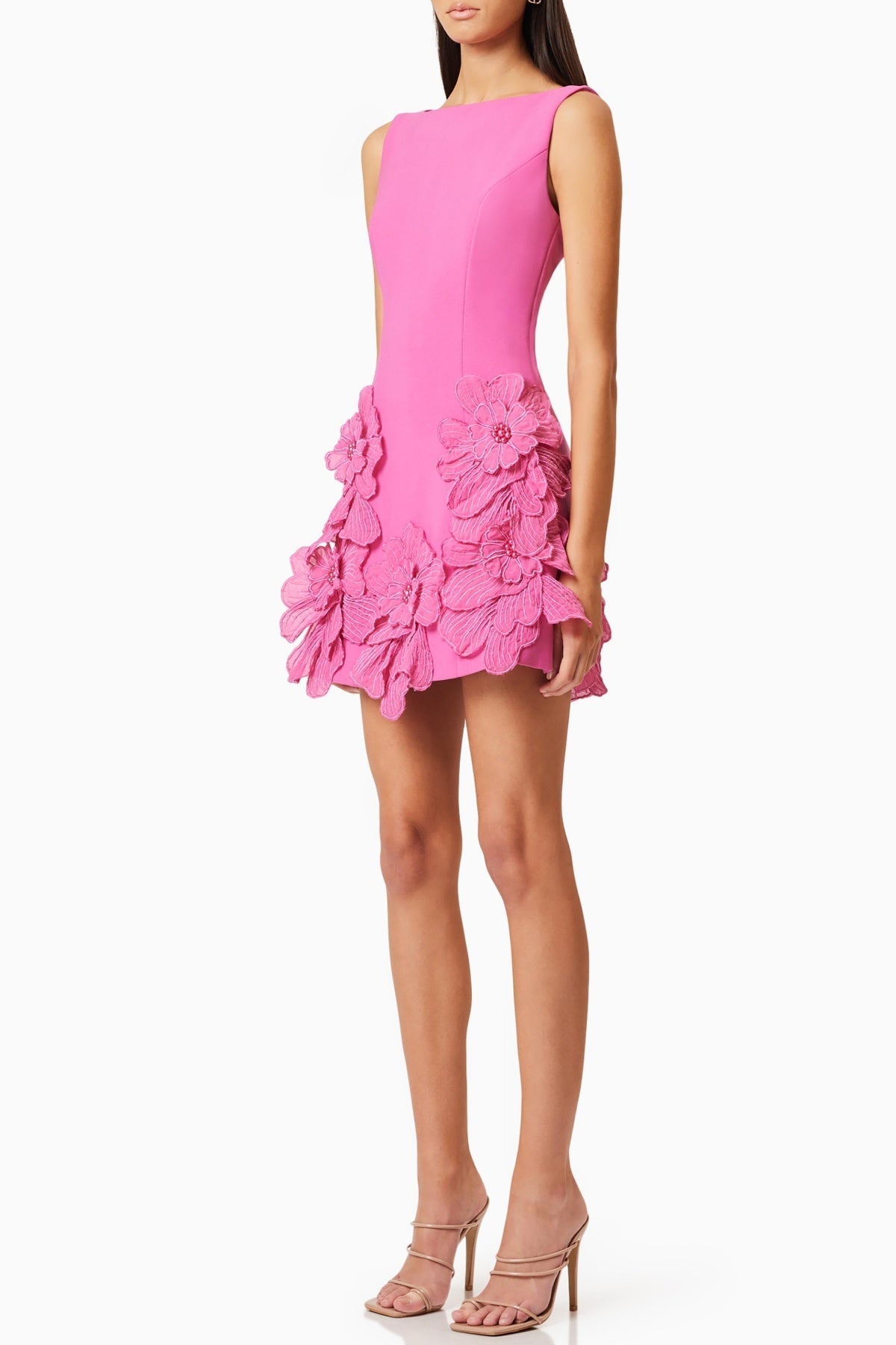 Adalgisa Çiçek Desenli Appliqué Mini Elbise - Pembe - Phentora