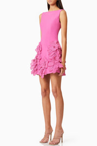 Adalgisa Çiçek Desenli Appliqué Mini Elbise - Pembe - Phentora