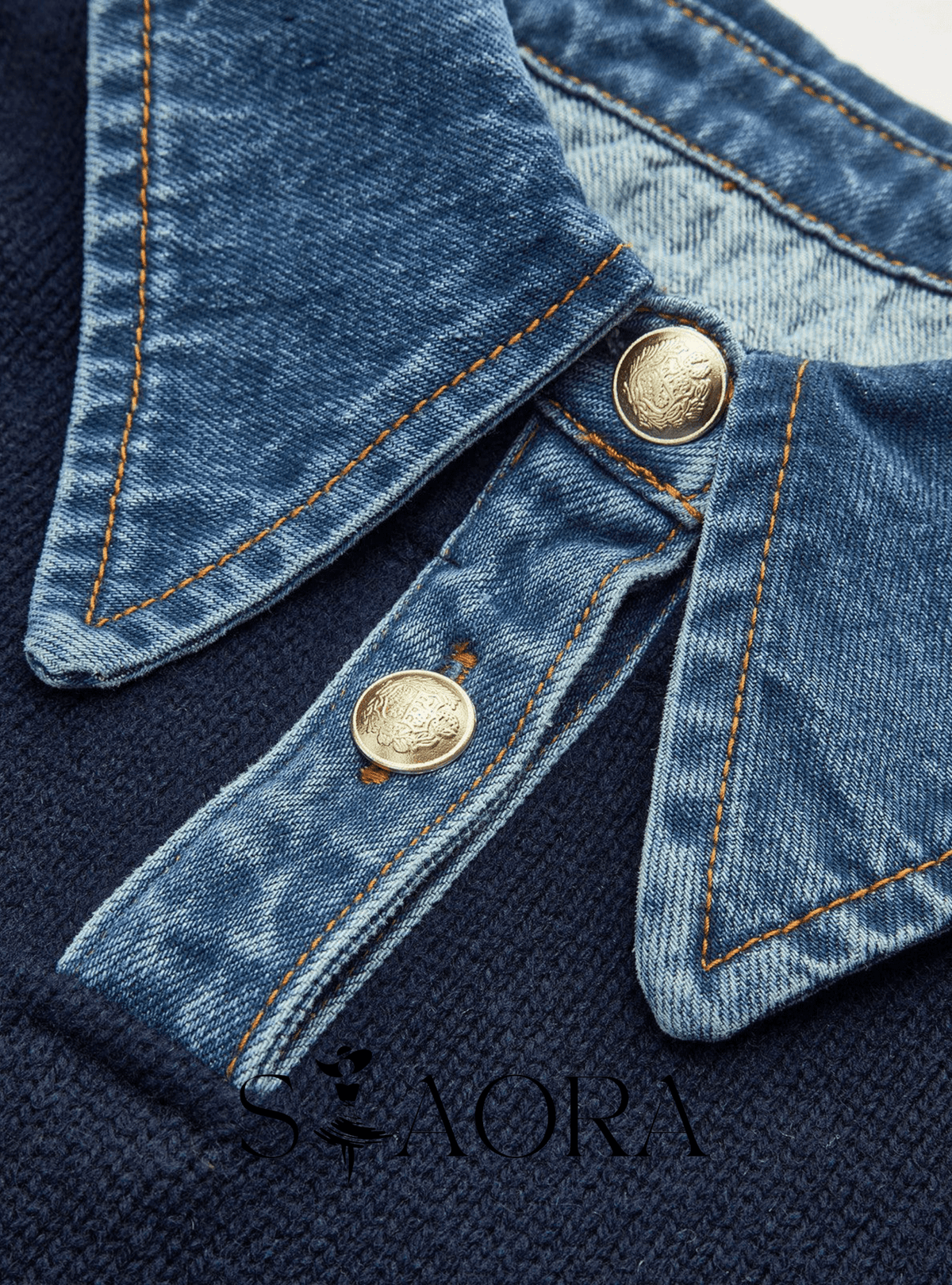 Denim Detaylı Triko Kazak - Phentora