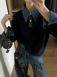 Denim Detaylı Triko Kazak - Phentora