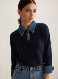 Denim Detaylı Triko Kazak - Phentora