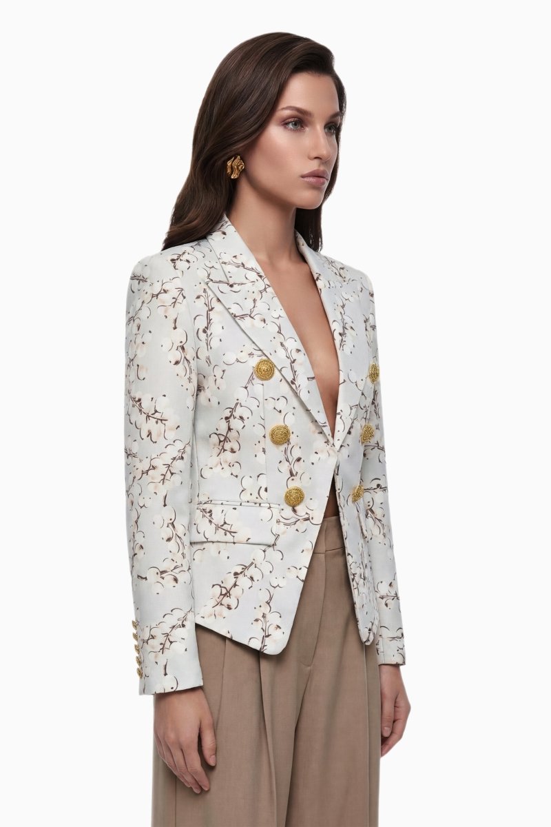 Krem Beyaz Grafik Desenli Blazer - Phentora