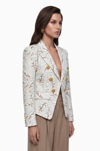 Krem Beyaz Grafik Desenli Blazer - Phentora