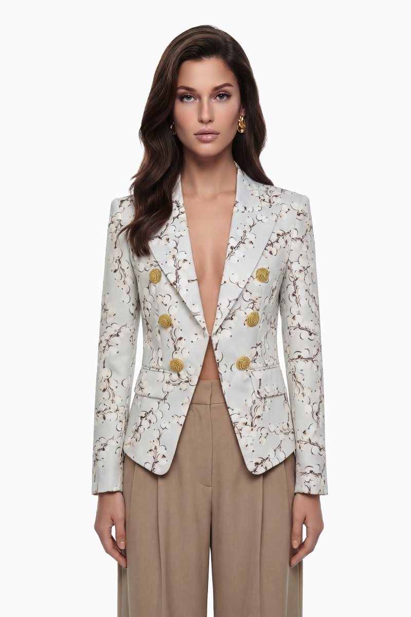 Krem Beyaz Grafik Desenli Blazer - Phentora