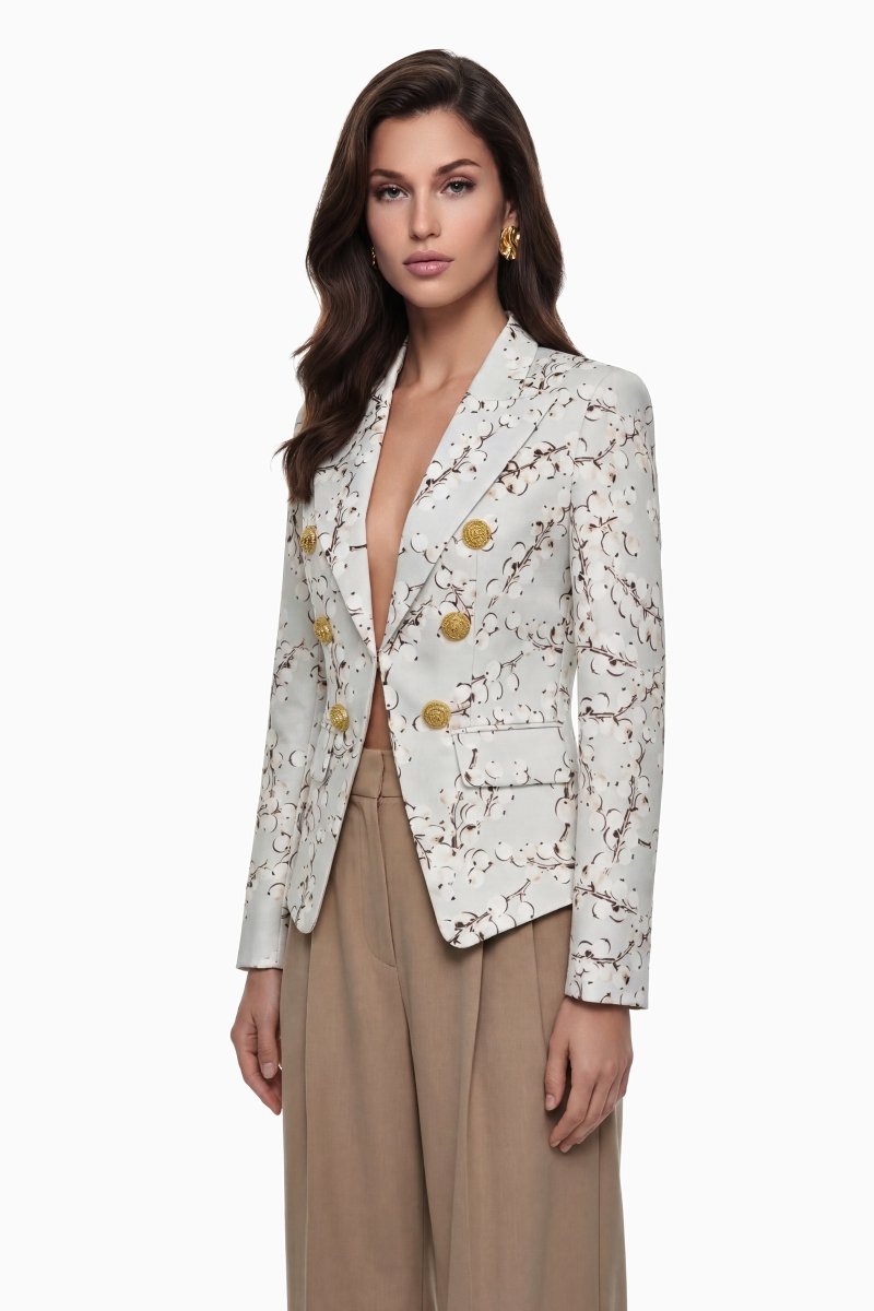 Krem Beyaz Grafik Desenli Blazer - Phentora