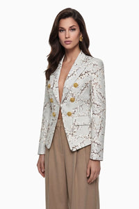 Krem Beyaz Grafik Desenli Blazer - Phentora