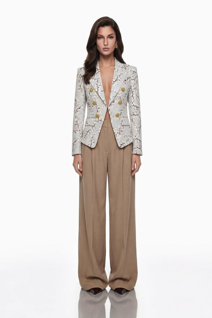Krem Beyaz Grafik Desenli Blazer - Phentora