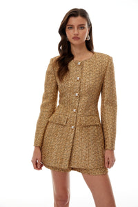Altın Tonlu Tüvit Mini Blazer Elbise ve Şort Takımı - Phentora