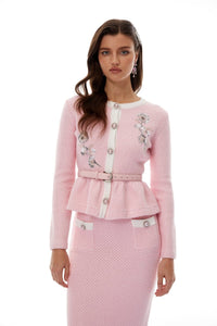Pembe Payetli Triko Hırka ve Etek Takımı - Phentora