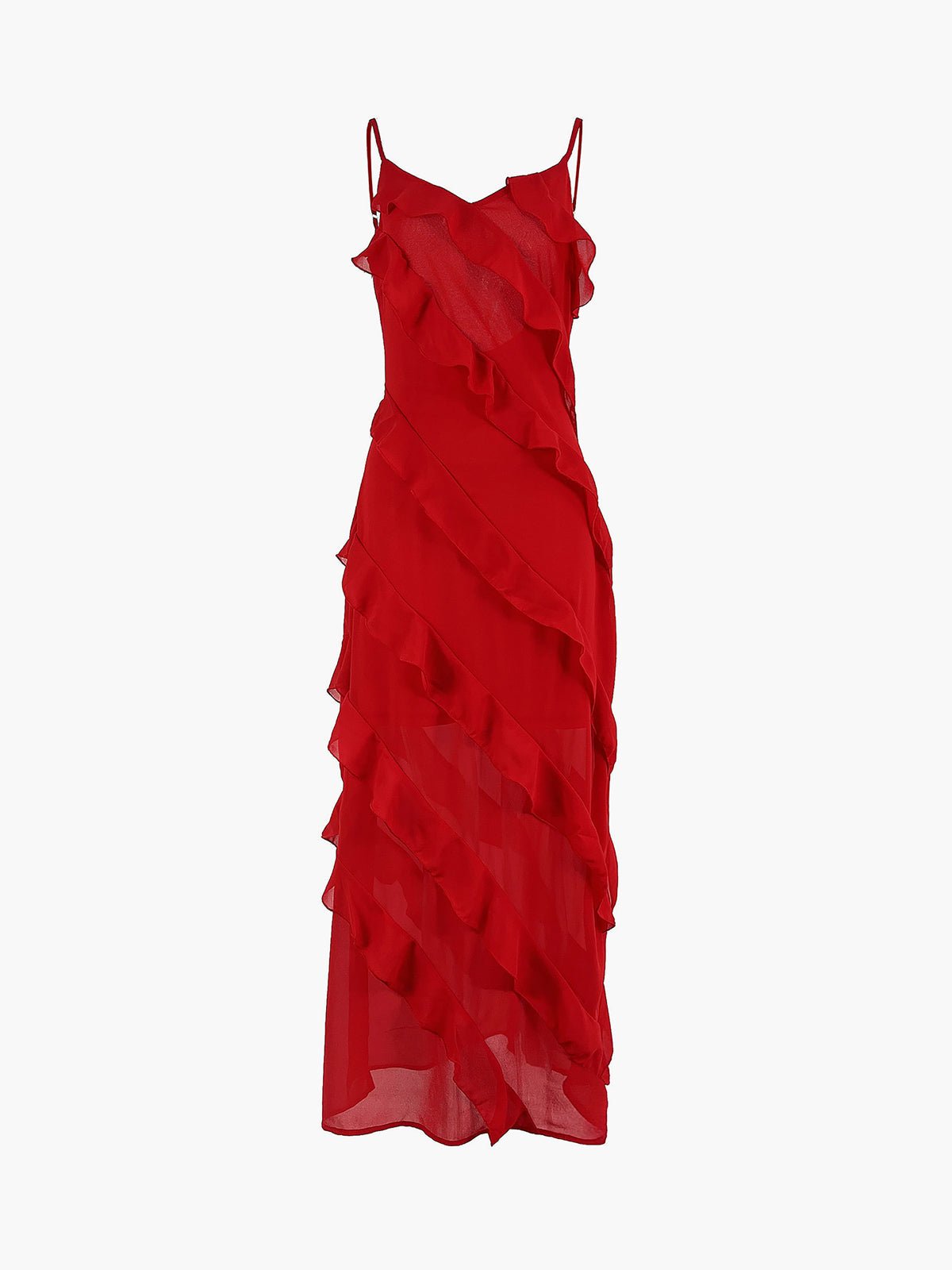 Semi - Sheer Ladder Fırfırlı Zippered Uzun Elbise - Phentora