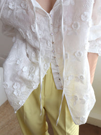 Oversize Semi - Sheer Embroidered Çiçek Desenli Bluz - Phentora