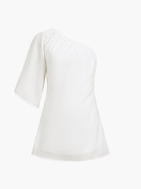 Aegean Pamuklu Keten One Sleeve Kısa Elbise - Phentora