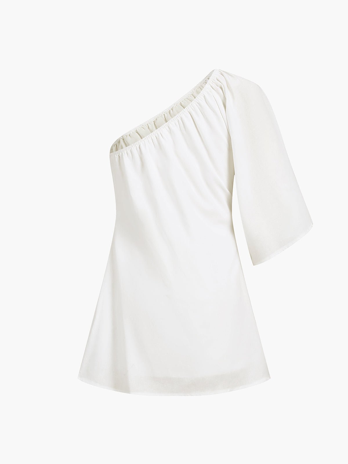 Aegean Pamuklu Keten One Sleeve Kısa Elbise - Phentora