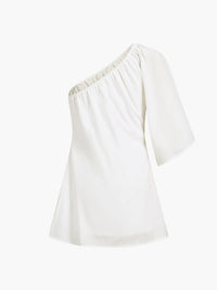 Aegean Pamuklu Keten One Sleeve Kısa Elbise - Phentora