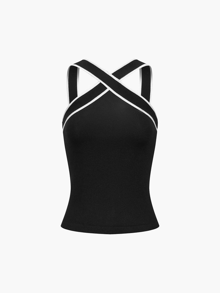Contrast Trim Strap Triko Üst - Phentora
