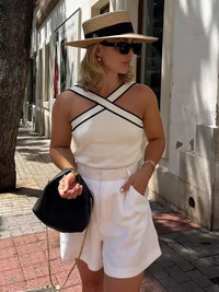 Contrast Trim Strap Triko Üst - Phentora