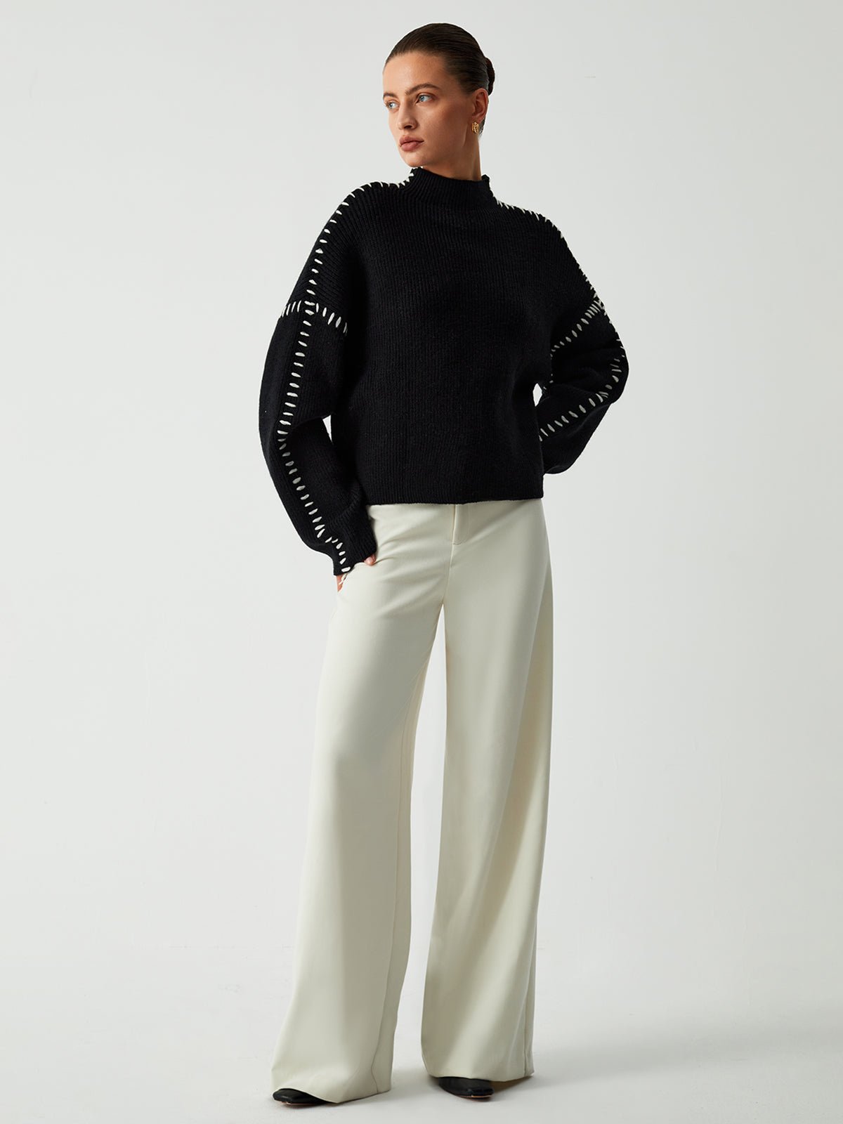 Oversize Dikiş Detaylı Fitilli Kazak - Phentora