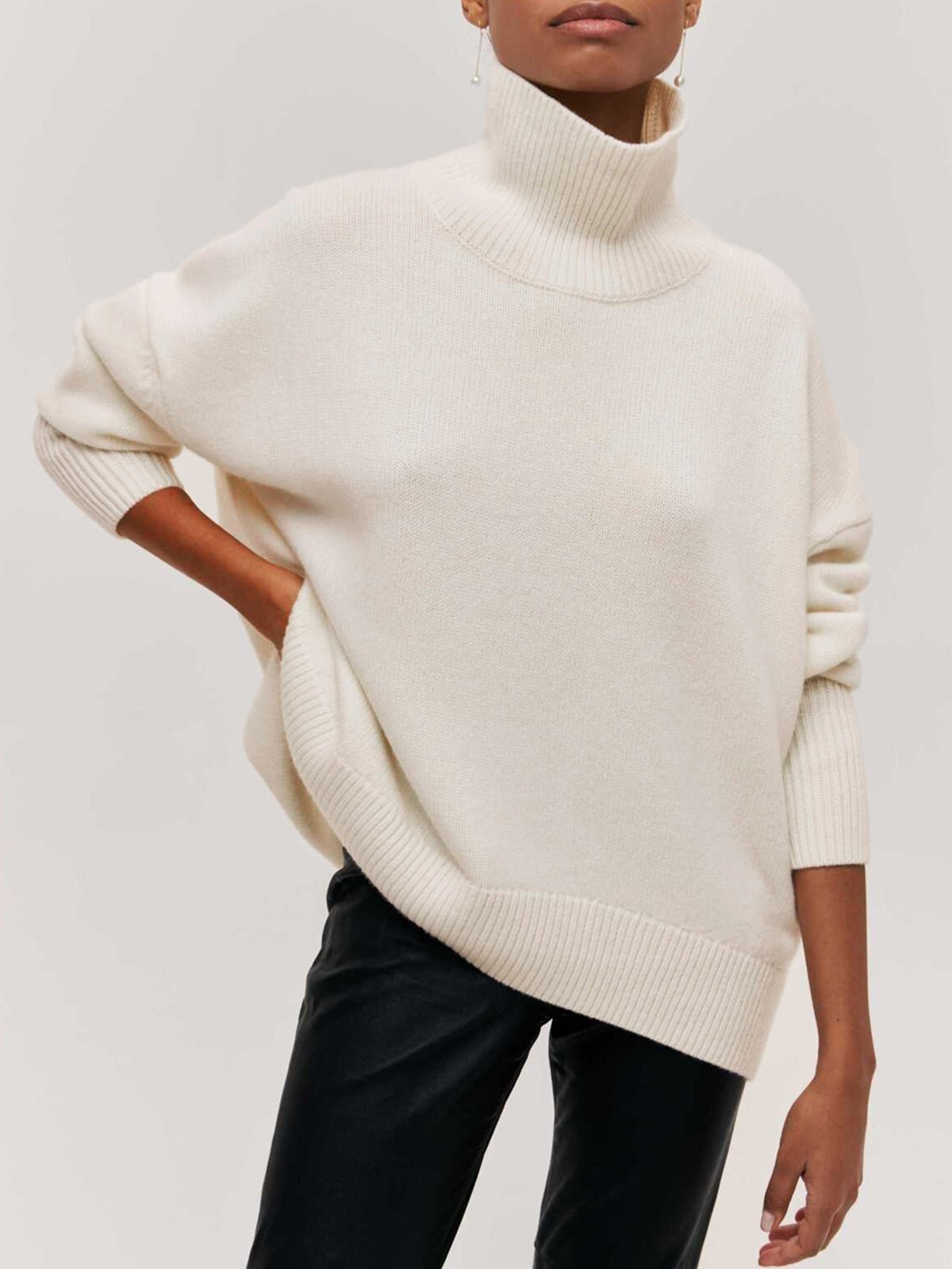 Oversize Fitilli Boğazlı Kazak - Phentora