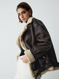 Klasik Sherpa Astarlı Shearling Deri Uçuş Ceketi - Phentora