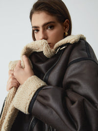 Klasik Sherpa Astarlı Shearling Deri Uçuş Ceketi - Phentora