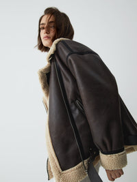 Klasik Sherpa Astarlı Shearling Deri Uçuş Ceketi - Phentora