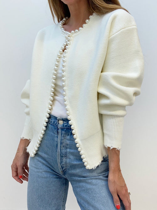 İnci Detaylı Trim Ripped Hem Hırka - Phentora