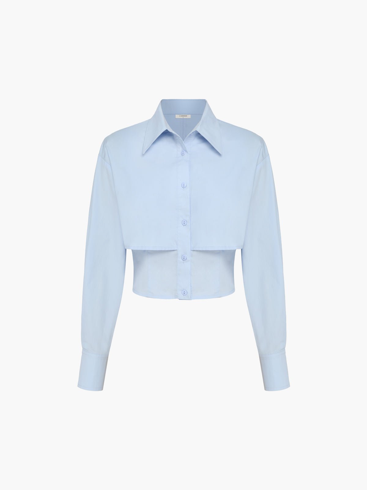 Baby Mavi Open Collar Double Layer Crop Gömlek - Phentora