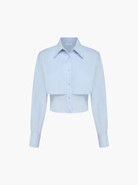Baby Mavi Open Collar Double Layer Crop Gömlek - Phentora