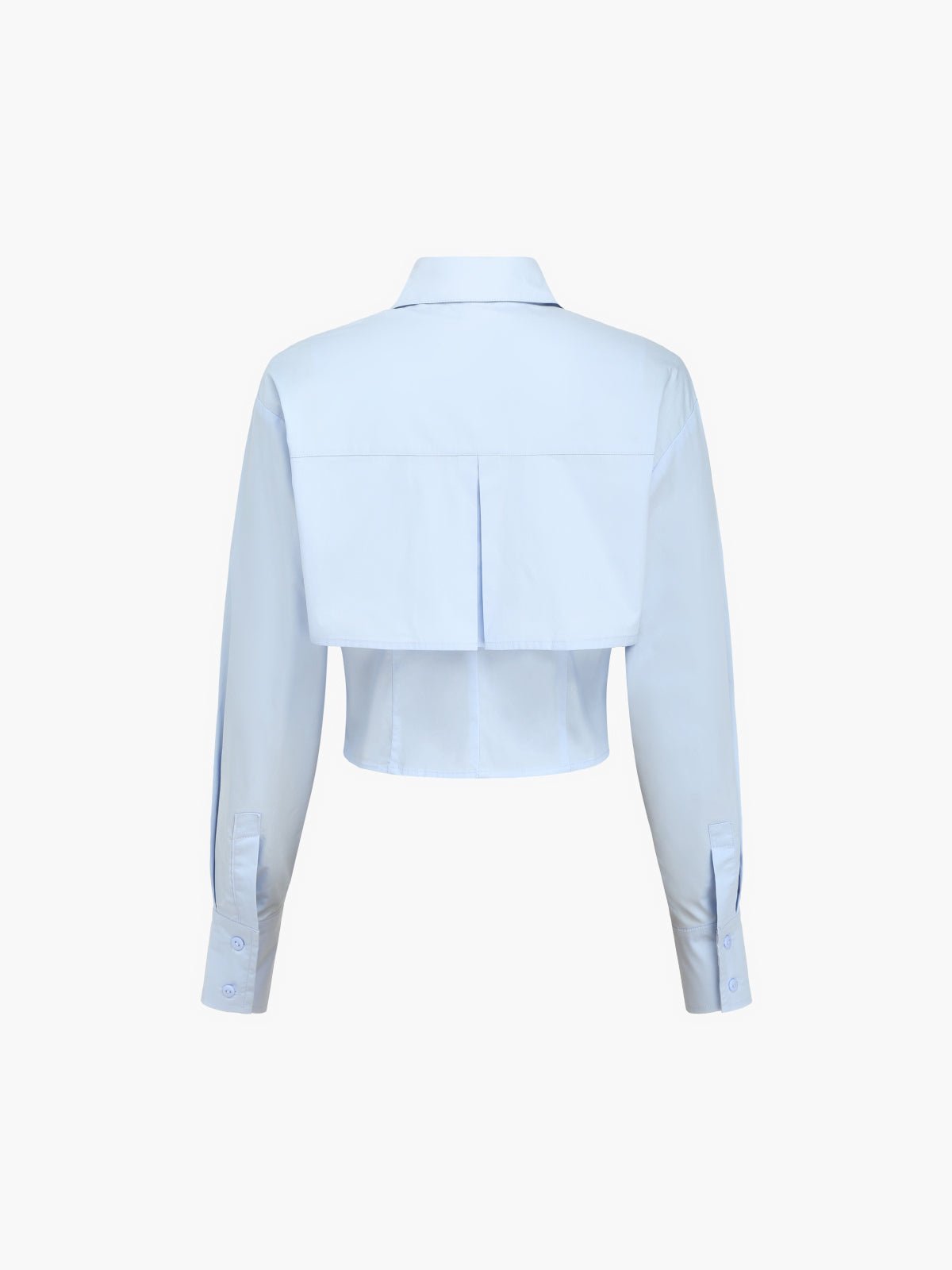 Baby Mavi Open Collar Double Layer Crop Gömlek - Phentora